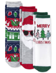 Paquete de 3 calcetines unisex a juego con la familia de Papá Noel para niños pequeños
