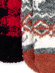 Lot de 2 paires de chaussettes douillettes assorties à carreaux Buffalo unisexe pour tout-petits