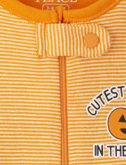 Pyjama une pièce en coton ajusté à rayures citrouille unisexe pour bébé et tout-petit