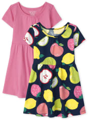 Paquete de 2 vestidos de diario con frutas para niñas pequeñas