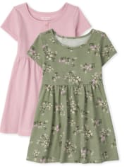 Lot de 2 robes de tous les jours à fleurs pour petites filles