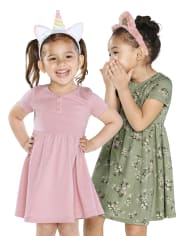 Lot de 2 robes de tous les jours à fleurs pour petites filles
