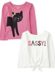 Paquete de 2 tops de Sassy Cat para niñas pequeñas