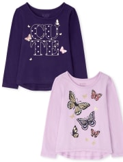 Paquete de 2 tops de mariposa para niñas pequeñas