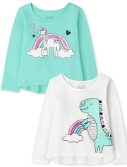 Paquete de 2 tops de unicornio Dino para niñas pequeñas