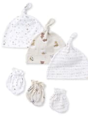 Unisex Baby Bear Knotted Hat And Mittens 6-Piece Set