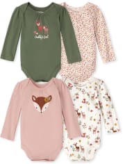Baby Girls Deer Bodysuit 4-Pack