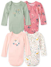 Lot de 4 bodys à fleurs pour bébé fille