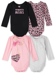 Baby Girls Leopard Bodysuit 4-Pack