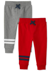 Baby And Toddler Boys Striped Fleece Jogger Pants 2-Pack