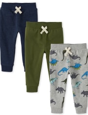 Baby And Toddler Boys Dino Fleece Jogger Pants 3-Pack