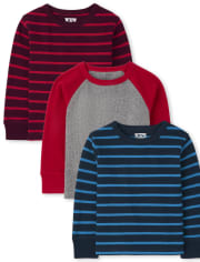 Paquete de 3 tops térmicos a rayas para niños pequeños