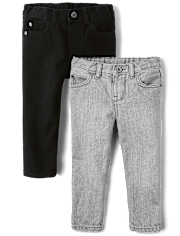Paquete de 2 jeans ajustados elásticos básicos para bebés y niños pequeños