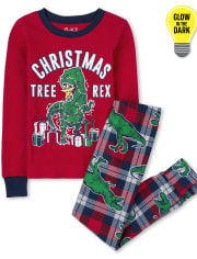 Kids Famille assortie phosphorescent de Noël Tree-Rex Snug Fit coton Pyjama