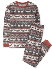 Pyjama unisexe en coton Fairisle avec renne thermique assorti pour adulte