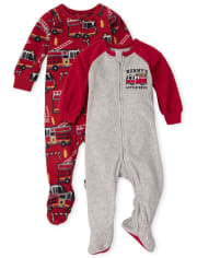 Baby And Toddler Boys Fire Truck Fleece One Piece Pajamas 2-Pack