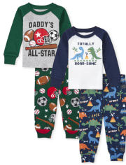 Baby And Toddler Boys Dino Sports Snug Fit Cotton Pajamas 2-Pack
