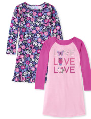 Girls Floral Love Nightgown 2-Pack