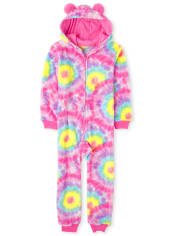 Girls Tie Dye Fleece One Piece Pajamas