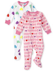 Baby And Toddler Girls Love Fleece One Piece Pajamas 2-Pack