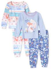 Baby And Toddler Girls Fox Fairisle Snug Fit Cotton Pajamas 2-Pack