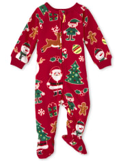 Unisex Baby And Toddler Matching Family Christmas Crew Fleece One Piece Pajamas