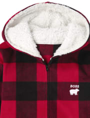 Kids Matching Family Bear Buffalo Plaid Fleece One Piece Pajamas