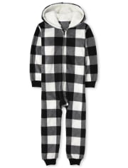 Kids Matching Family Buffalo Plaid Fleece One Piece Pajamas