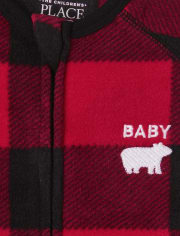 Unisex Baby And Toddler Matching Family Bear Buffalo Plaid Fleece One Piece Pajamas