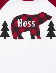 Kids Matching Family Bear Buffalo Plaid Snug Fit Cotton And Fleece Pajamas