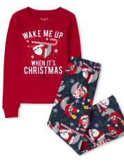 Unisex Kids Christmas Sloth Snug Fit Cotton And Fleece Pajamas