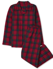 Pijama de franela a cuadros unisex para niños