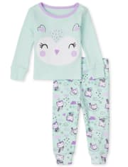 Pijamas de algodón ajustados con diseño de búho para bebés y niñas pequeñas