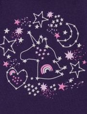 Pyjama en coton ajusté à motif licorne scintillante pour bébés et petites filles