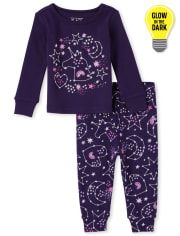 Pyjama en coton ajusté à motif licorne scintillante pour bébés et petites filles