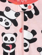Pijama de una pieza de algodón con ajuste ceñido Panda para bebés y niñas pequeñas