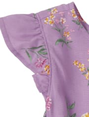 Girls Print Pintuck Ruffle Top