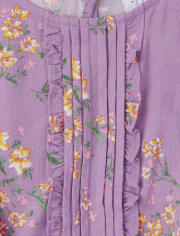 Girls Print Pintuck Ruffle Top