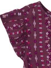 Girls Print Pintuck Ruffle Top