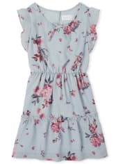 Girls Short Ruffle Sleeve Floral Print Woven Tiered Dress | The ...