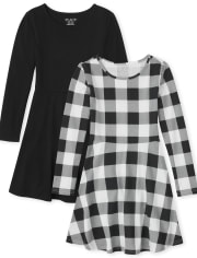 Paquete de 2 vestidos diarios a cuadros de búfalo para niñas
