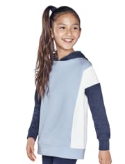 Sudadera con capucha de forro polar con bloques de colores para niñas