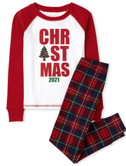 Unisex Kids Matching Family Christmas Tartan Snug Fit Cotton Pajamas