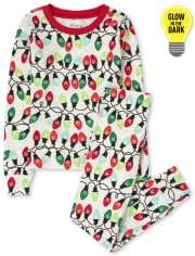 Kids Glow Christmas Lights Snug Fit Cotton Pajamas
