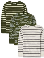 Pack de 3 tops térmicos a rayas de camuflaje para niños