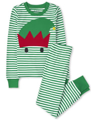 Pyjama rayé en coton ajusté pour enfants avec motif elfe