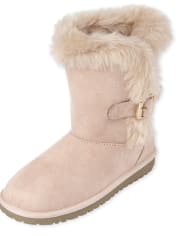 Girls Buckle Faux Suede Boots