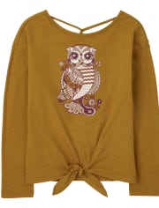 Girls Animal Tie Front Cut Out Top