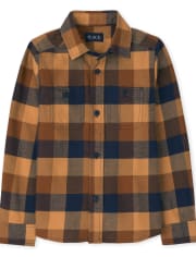 Boys Matching Family Plaid Flannel Button Up Shirt