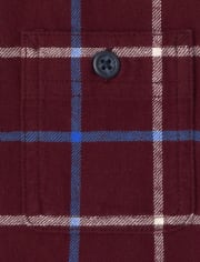 Boys Plaid Button Down Hooded Top